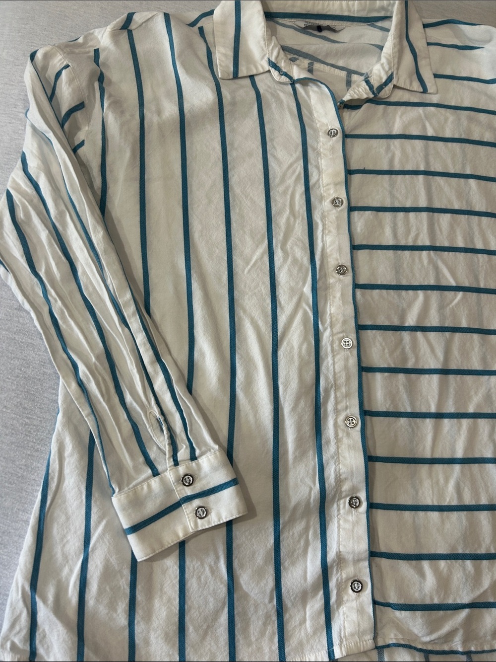 Esprit Striped Button-Up Shirt in White and Teal Sz XL - Picture 4 of 7